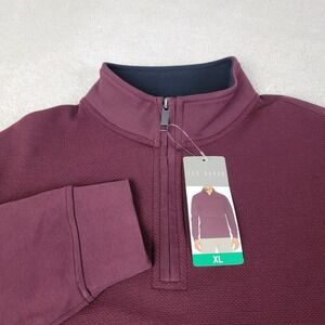 Ted Baker Quarter Zip Pullover Mens XL Red Textured Waffle Knit 1816488